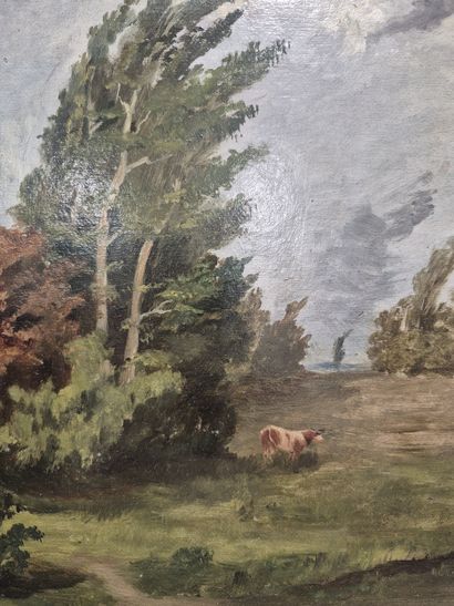 Ecole du XXe siècle
Paysage à la vache
Huile...
