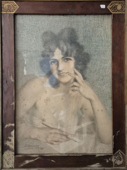 E. ROUSSELET (20th)
Woman with a letter 
Charcoal...