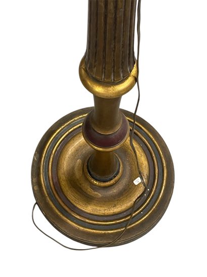 Gilded wood floor lamp, the shaft with fluted...