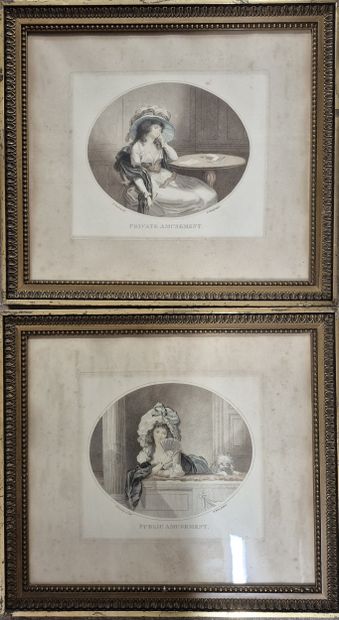 Pair of English color engravings including:...
