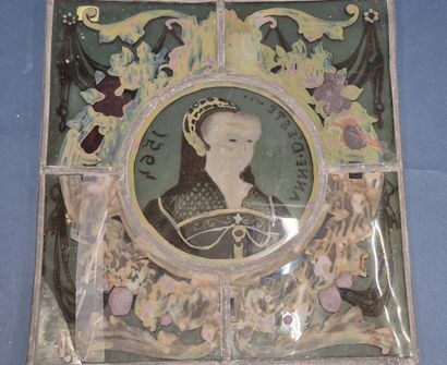 Stained glass window featuring Anne of Este
19th...