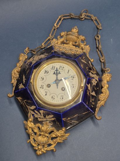 Boulangère wall clock, the case in blue enameled...