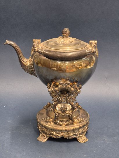 Samovar et son réchaud en métal argenté à...