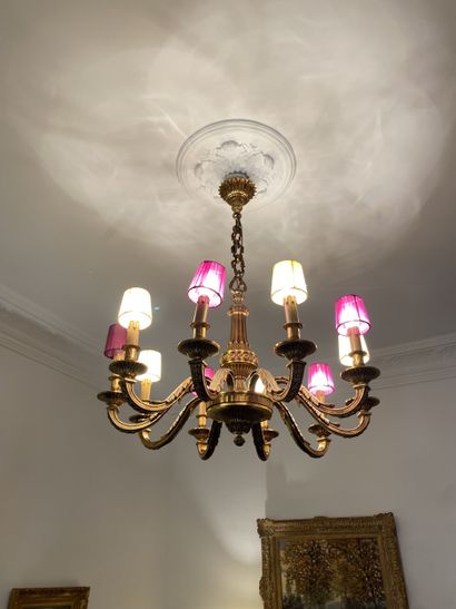 Large bronze chandelier with ten arms of...
