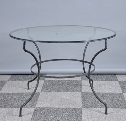 Table de salle à manger en fer forgé et plateau...