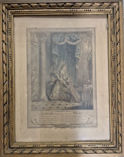 Lot of five engravings, some in color, including:...