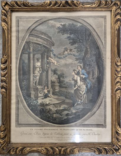 Lot of five engravings, some in color, including:...