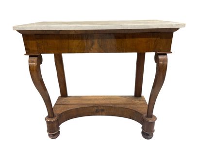 Console en bois et placage d'acajou, ouvrant...