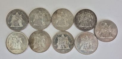 Suite de 9 pièces en argent de 50 francs
Poids...