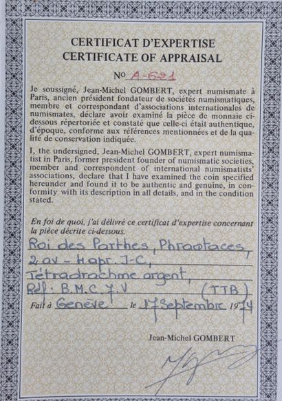 Parthe – royaume de Parthe
Tétradrachme
A...