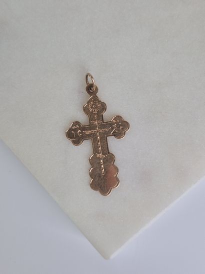 Croix orthodoxe en or jaune 14k 585 millièmes,...