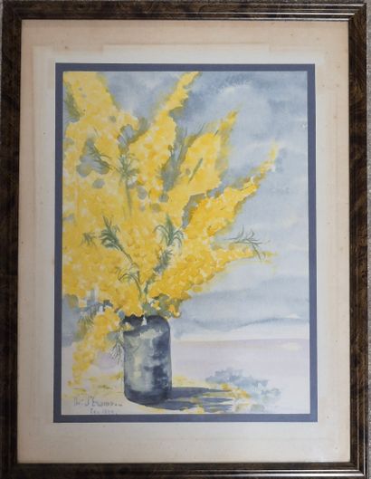 Ecole du XX e siècle 
Nature morte au mimosas...