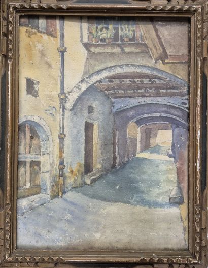Ecole du XIX e siècle 
Ruelle 
Aquarelle...