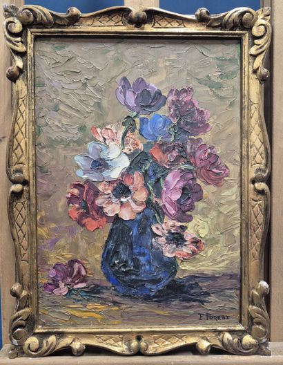 P. FOREST (1881-1971)
Vase aux anémones 
Huile...