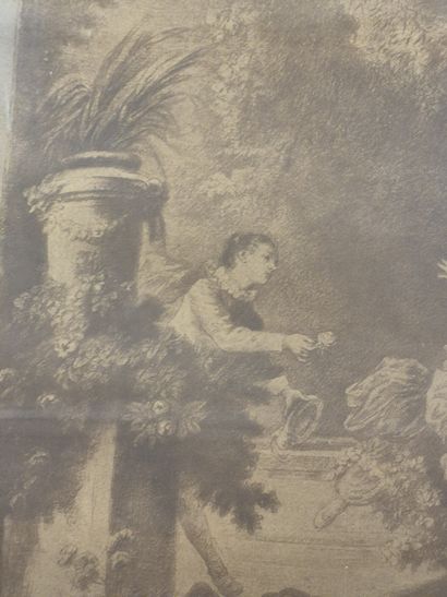 Paire de gravures en manière de sanguine,...