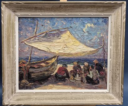 P. FOREST (1881-1971)
Pêcheurs au repos 
Huile...