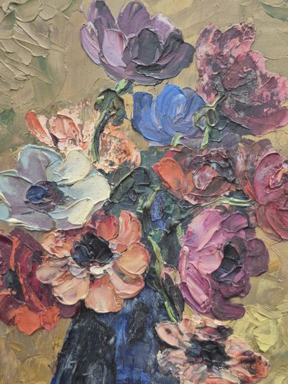 P. FOREST (1881-1971)
Vase aux anémones 
Huile...