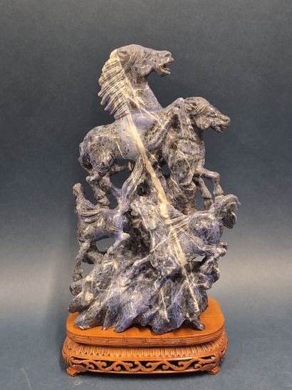 CHINA, 20th century 
Carved sodalite group...