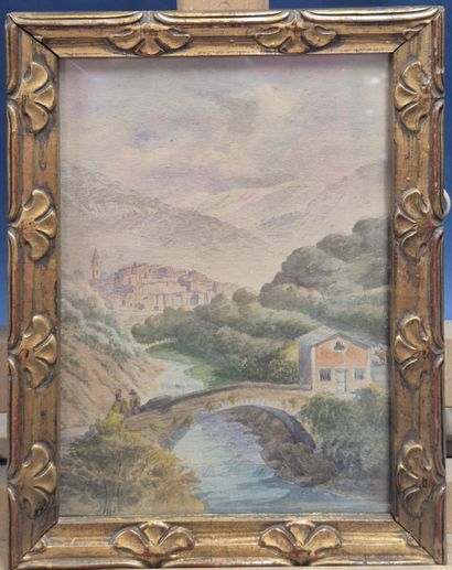 Ensemble de trois tableaux de paysage
- Village...
