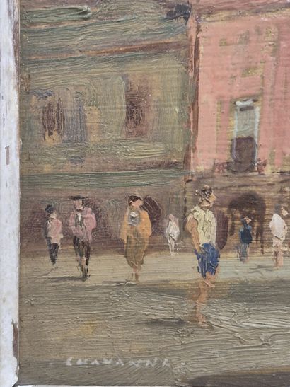 Ecole du XXe siècle 
Rue animée
Huile sur...