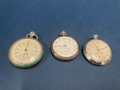 Set of three metal pocket watches, one of...