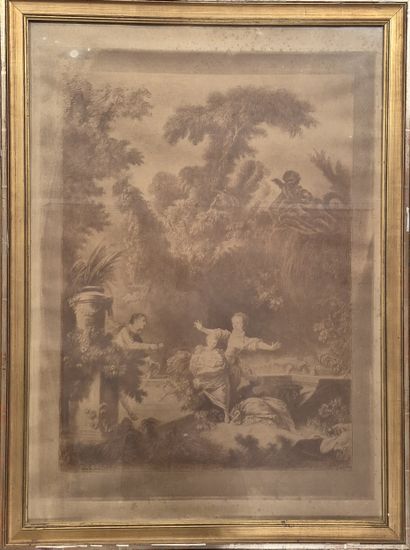 Paire de gravures en manière de sanguine,...