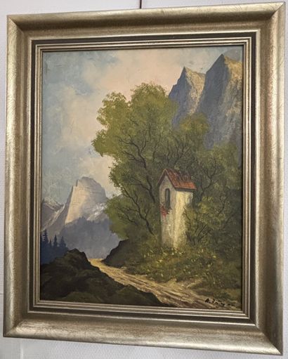 Ecole du XX e siècle 
Paysage de montagne
Huile...