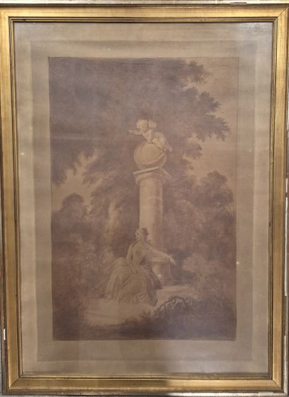 Paire de gravures en manière de sanguine,...