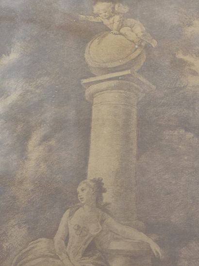 Paire de gravures en manière de sanguine,...