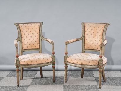 Pair of molded and relacquered beige, green...