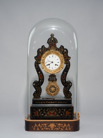 Portico clock in blackened wood inlaid with...