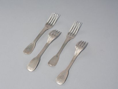 Suite of four forks in 950-millimeter silver,...