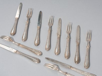 Suite of 12 fruit cutlery sets in silver...