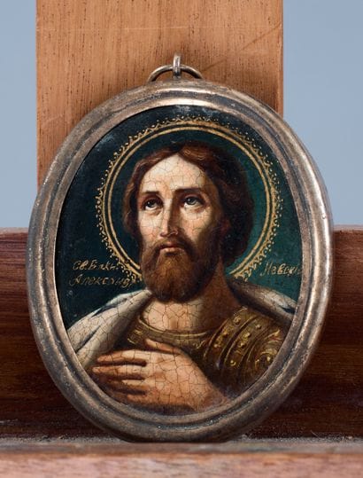 Oval pendant icon of Saint Alexander Nevsky.
In...