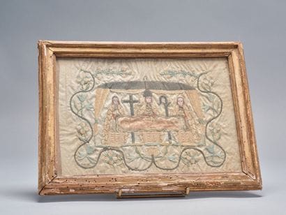 Holy Shroud of Besançon. Embroidery on silk,...