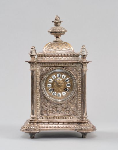 Boundary clock in silvered bronze decorated...