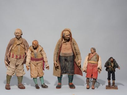 Suite of four polychrome terracotta santons,...