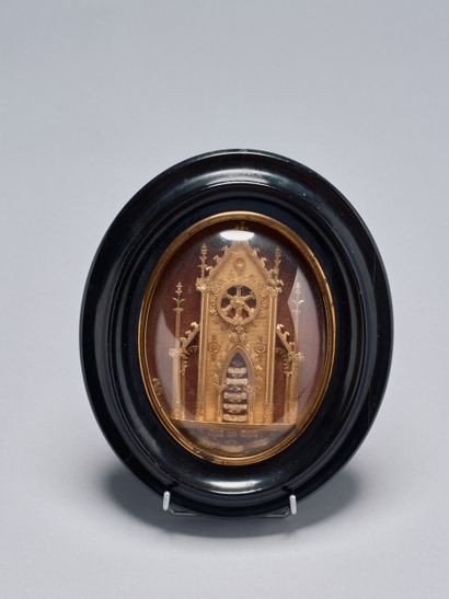 Reliquary in gilded paper, 19th century....
