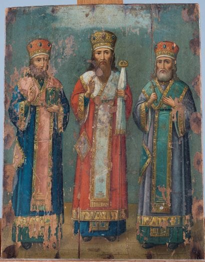 Icon of the Three Hierarchs, Vassily, Gregory...