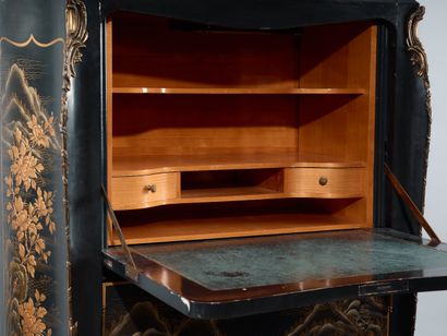 A European lacquer doucine desk with polychrome...