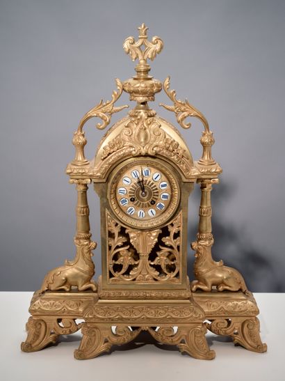 Large chased ormolu clock in the form of...