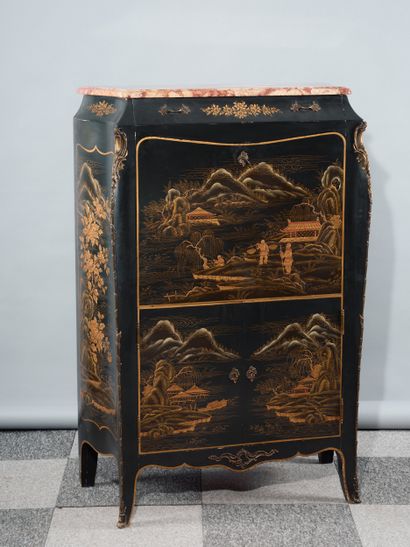 A European lacquer doucine desk with polychrome...