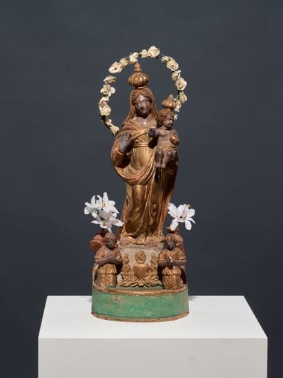 Virgin and Child in polychrome and gilded...