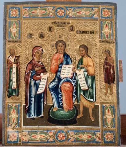 Icon of the Deisis, flanked by Saints Nicholas...