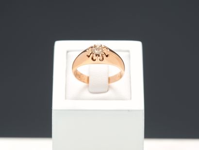 Bague jonc en or rose 14k 585 millièmes ornée...