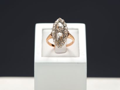 Bague en or jaune 18k 750 millièmes et platine...