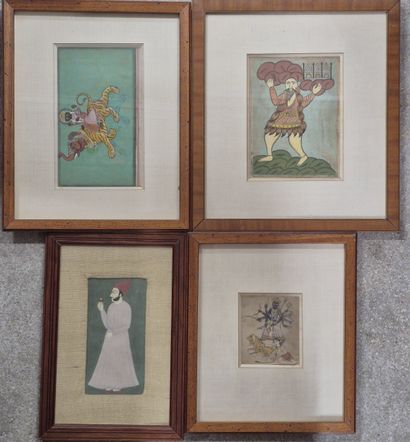 Ensemble de quatre miniatures indiennes figurants...