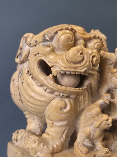 CHINE, XXe siècle
Grand cachet en stéatite,...