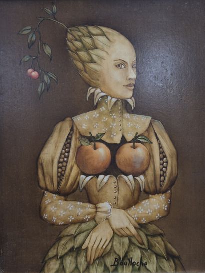 Agnès BOULLOCHE (1951-2019) 
Femme fruits
Huile...