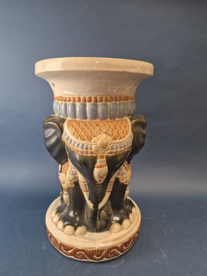 Tabouret éléphant en céramique émaillée polychrome...